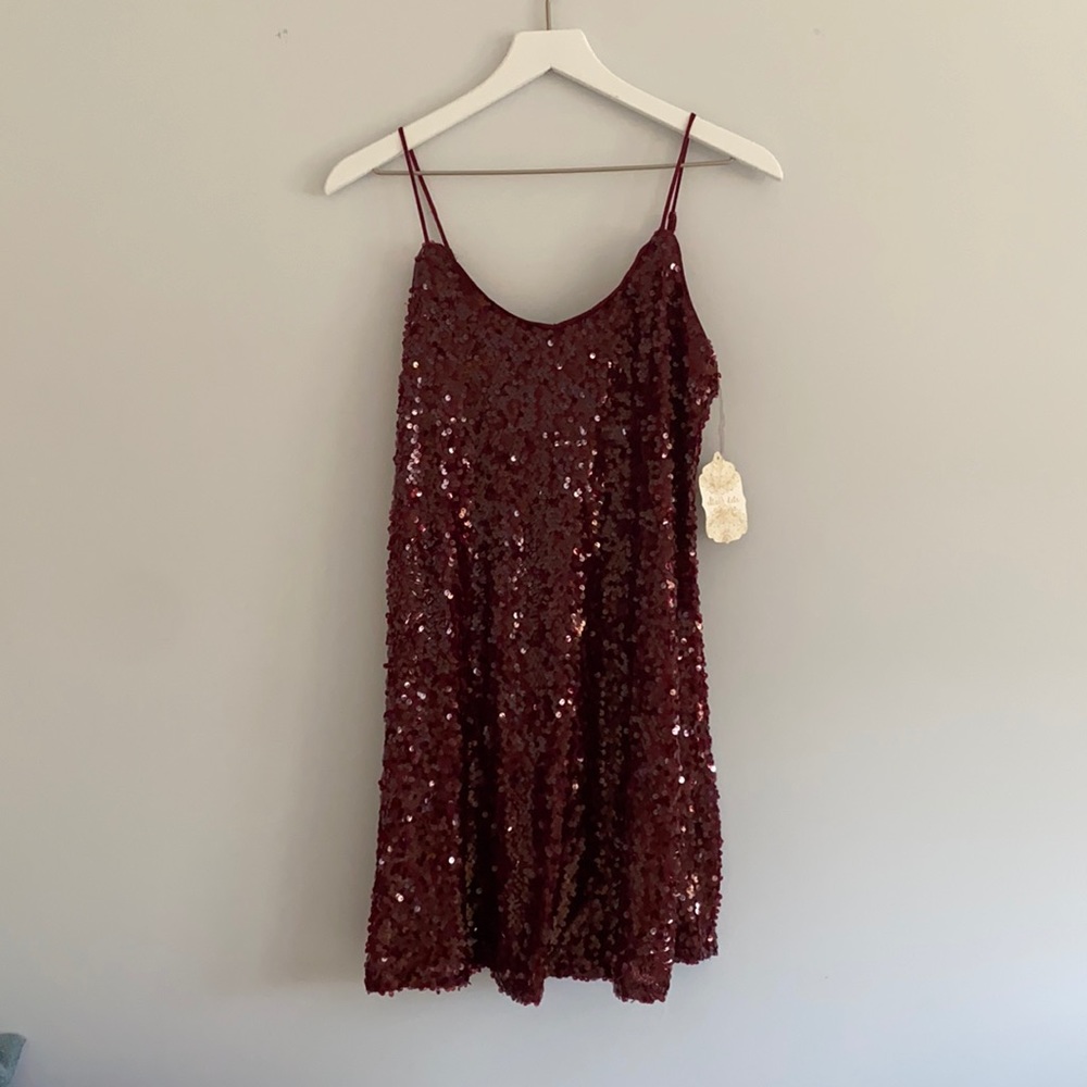 Red sequin party dress